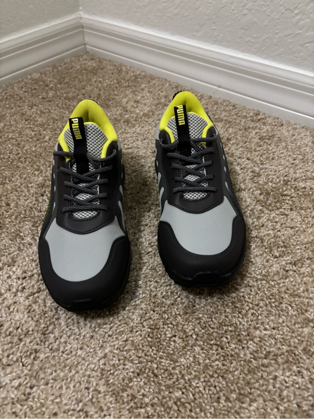 Puma Gray and Black Kids' Sneakers with Neon Yellow Trim NWOT